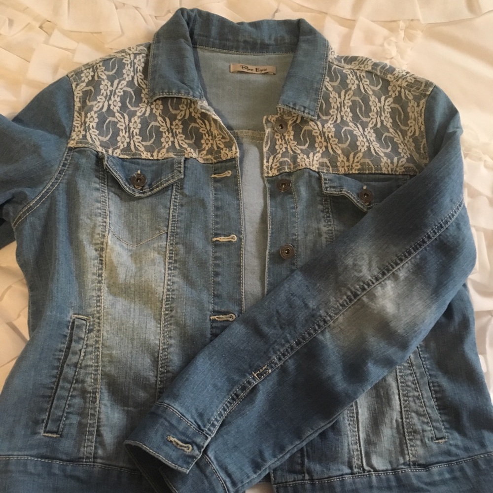 Laddie’ denim jacket with lace yoke